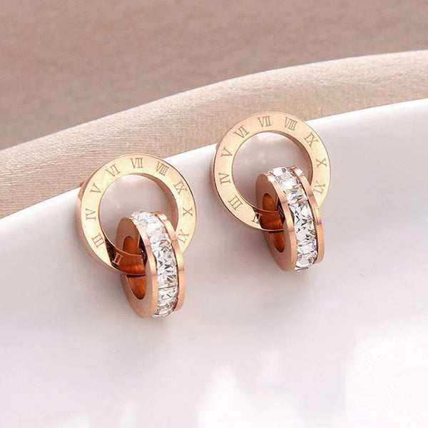 Zircon-inlaid Stainless Earrings